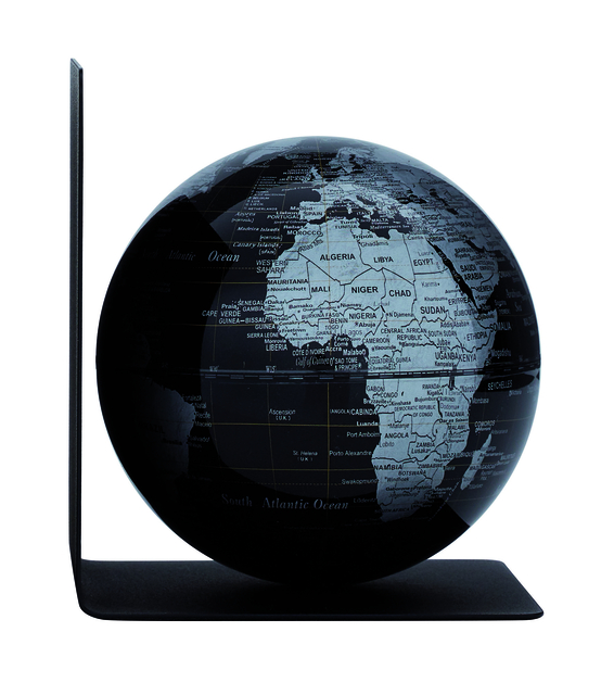 Boekensteun Troika met magnetische globe 13cm zwart-zilver afbeelding