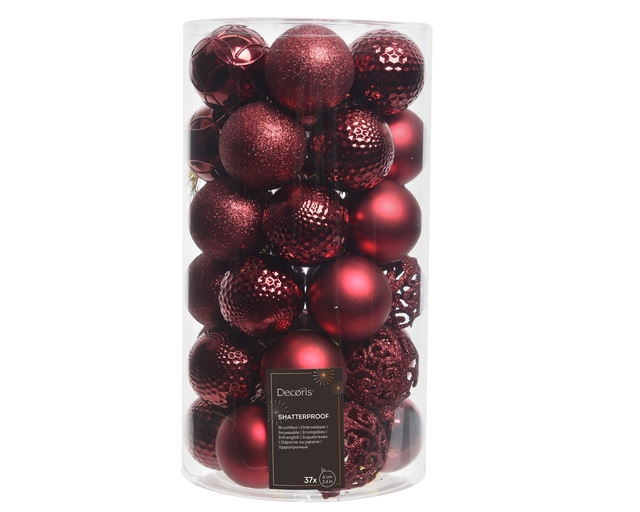 Kerstballenmix Decoris ossenbloed koker à 37 stuks