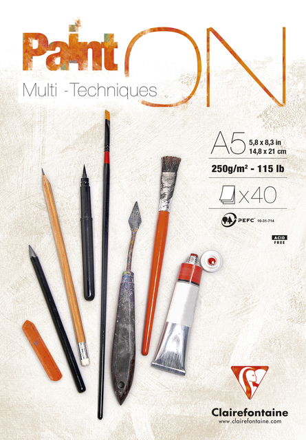 Tekenblok Clairefontaine Paint On A5 40 vel 250gr afbeelding