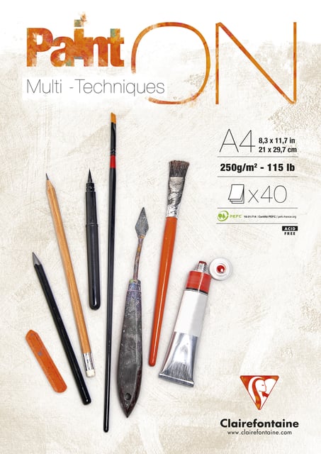 Tekenblok Clairefontaine Paint On A4 40 vel 250gr afbeelding