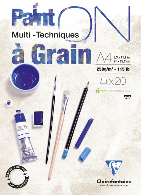 Tekenblok Clairefontaine Paint On A4 gekorreld 20 vel 250gr afbeelding