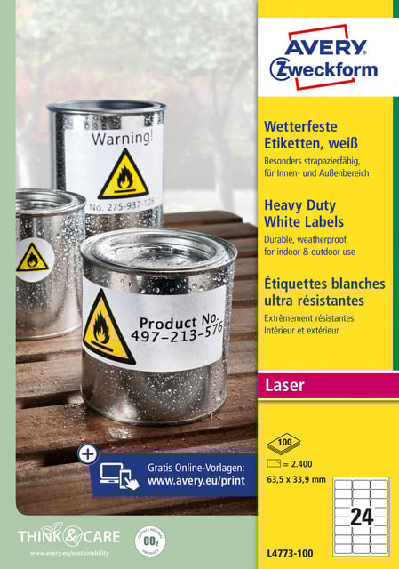Etiket Avery Zweckform L4773-100 63.5x33.9 2400 etiketten afbeelding