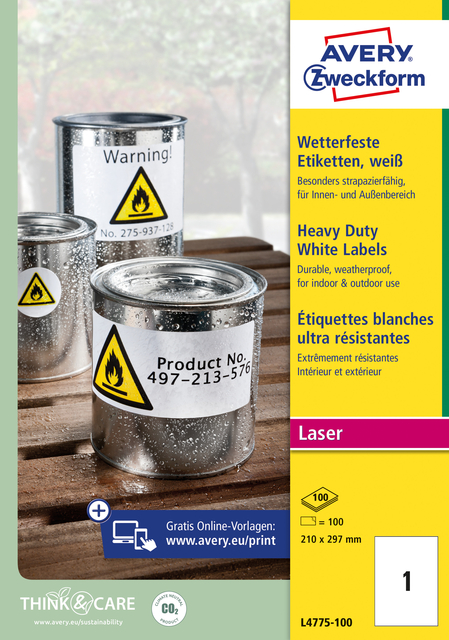 Etiket Avery Zweckform L4775-100 210x297mm 100 etiketten afbeelding