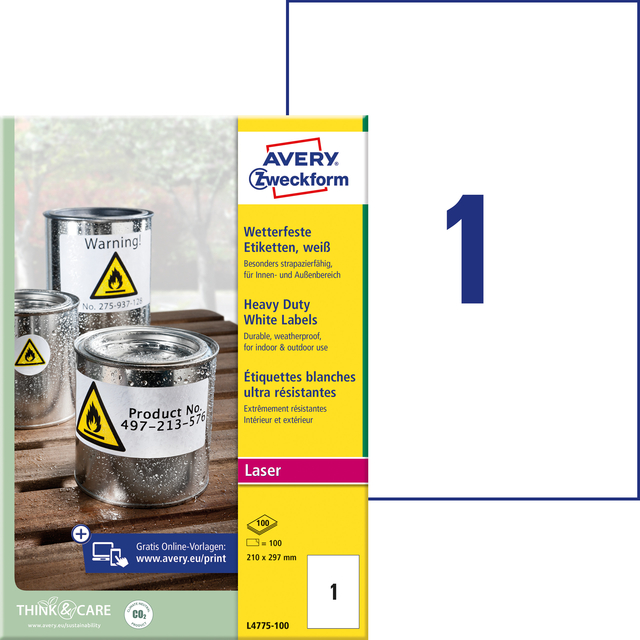 Etiket Avery L4775-100 210x297mm 100 stuks — Foto 2 van 2
