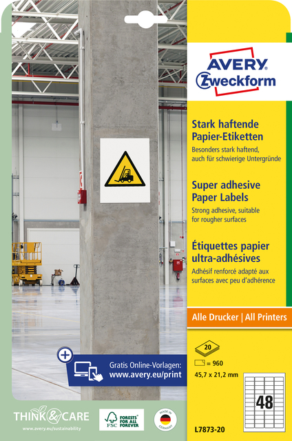 Etiket Avery Zweckform L7873-20 45.7x21.2mm 960 etiketten afbeelding