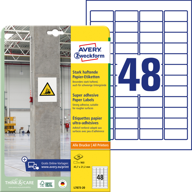Etiket Avery L7873-20 45.7x21.2mm 960 stuks — Foto 2 van 2