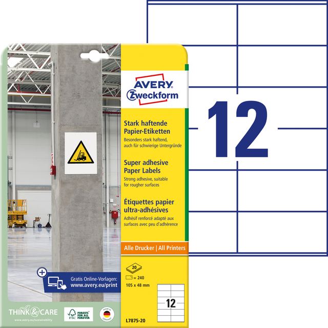 Etiket Avery L7875-20 105x48mm 240 stuks — Foto 2 van 2