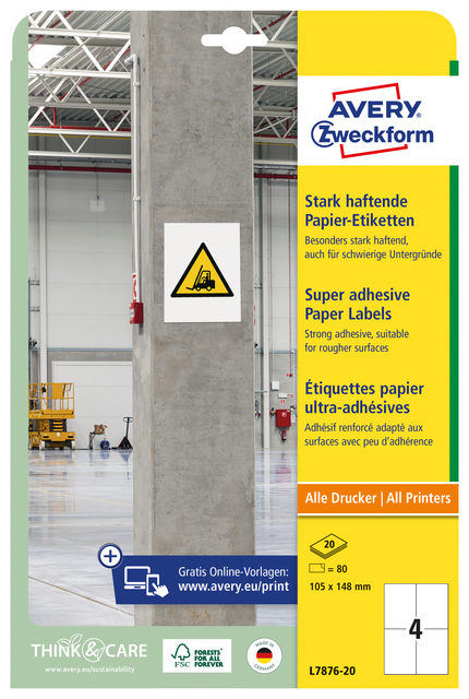 Etiket Avery L7876-20 105x148mm 80 stuks afbeelding