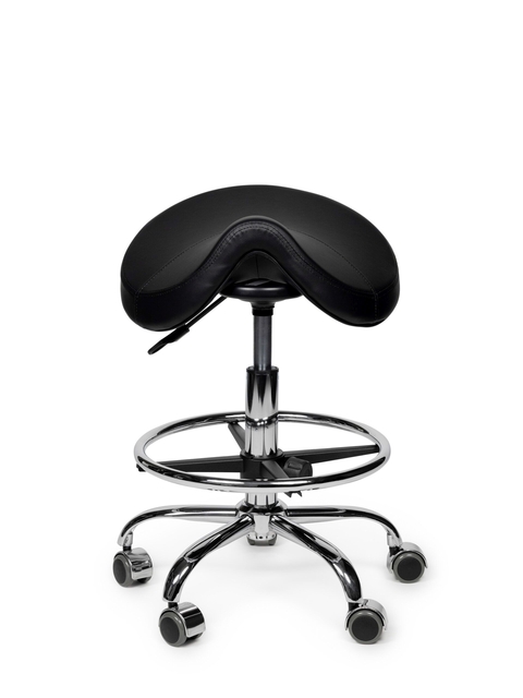 Zadelkruk Office Premium laag met voetring harde wielen zw afbeelding