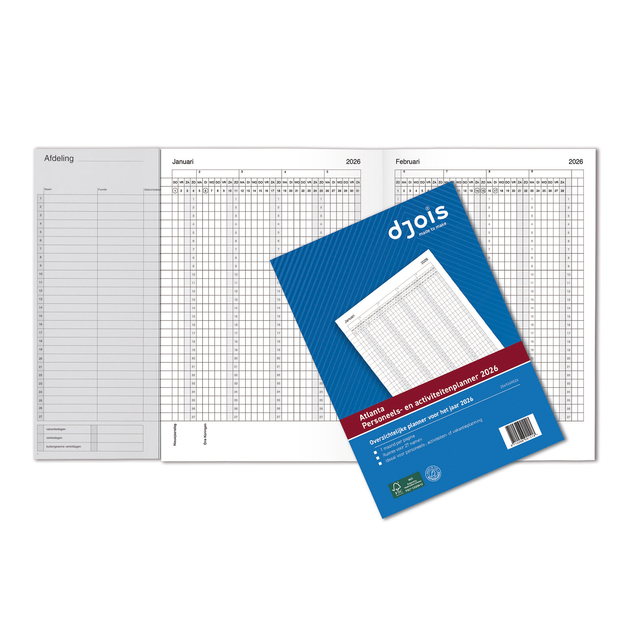 Jaarplanner 2026 Djois personeel- en activiteitenplanner afbeelding