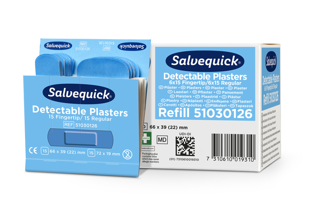 Pleisters Salvequick blauw detectabel mix 6x 30 stuks afbeelding