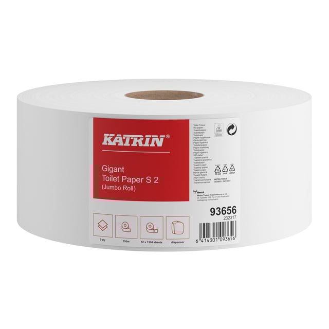 Toiletpapier Katrin Gigant S jumbo klein 2-laags 150m wit 93656 afbeelding