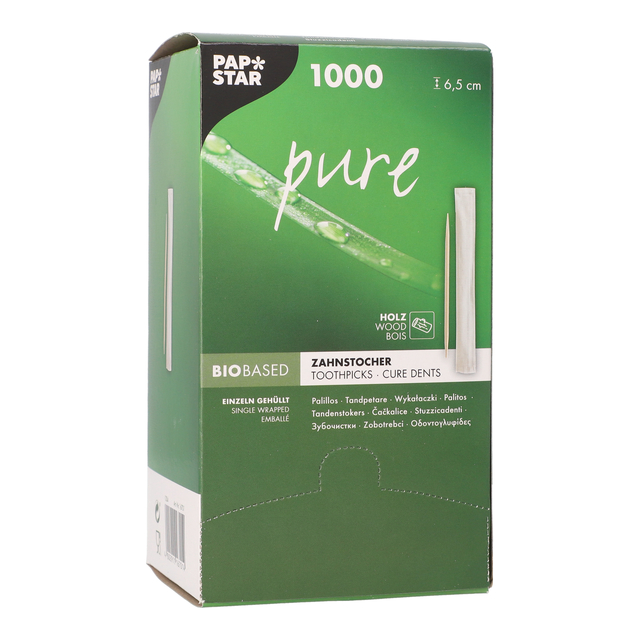 Tandenstoker Papstar Pure per stuk verpakt dispenserà 1000 stuks hout