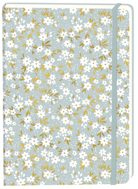 Notitieboek witte bloemen A5 lijn 92 pagina&apos;s softcover grijs afbeelding