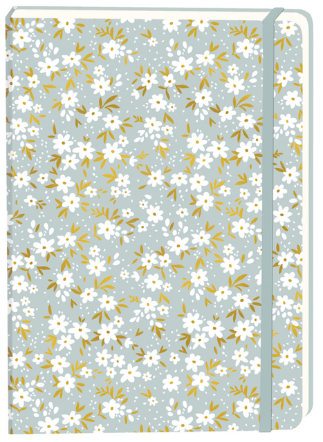 Notitieboek witte bloemen A5 lijn 92 pagina's softcover grijs afbeelding