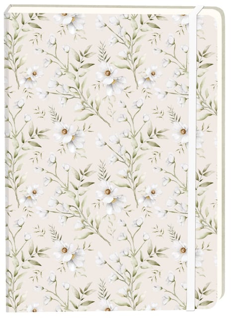 Notitieboek witte bloemen A5 lijn 92 pagina&apos;s softcover creme afbeelding