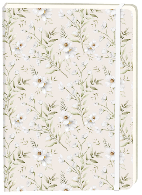 Notitieboek witte bloemen A5 lijn 92 pagina's softcover creme afbeelding