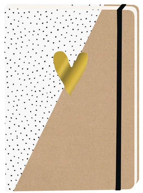Notitieboek kraft gouden hart A5 lijn 92 pagina&apos;s softcover afbeelding