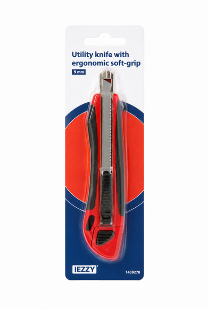 Snijmes IEZZY 9mm kunststof met ergonomische softgrip incl. 3 mesje — Foto 2 van 2