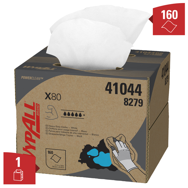 Poetsdoek WypAll X80 PowerClean 426x281mm 160vel dispenserdoos wit 8279 — Foto 2 van 2