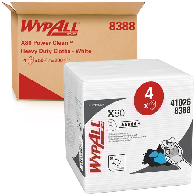 Poetsdoek WypAll X80 PowerClean 305x317mm 4x50vel wit 8388 afbeelding