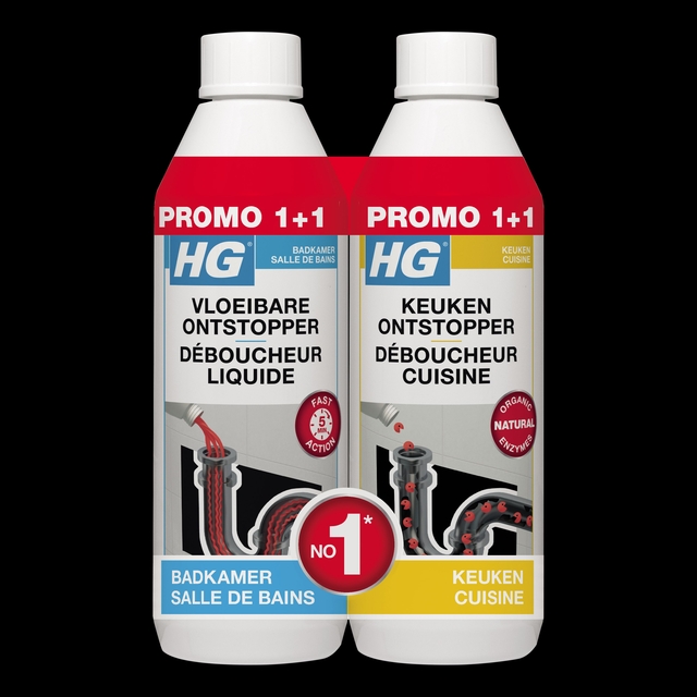 Afvoerontstopper HG Promopack 1x sanitair 500ml 1x keuken 500ml afbeelding