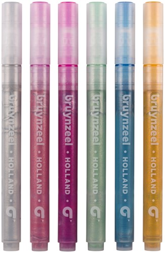 Viltstift Bruynzeel Kids assorti pastel glitter en zilver goud 6 stuks-2