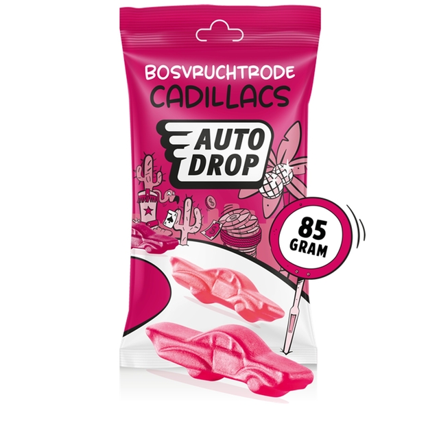 Autodrop - Snoep - Beroemde Bosvruchtrode Cadillacs - 1 zakje - 85 gram