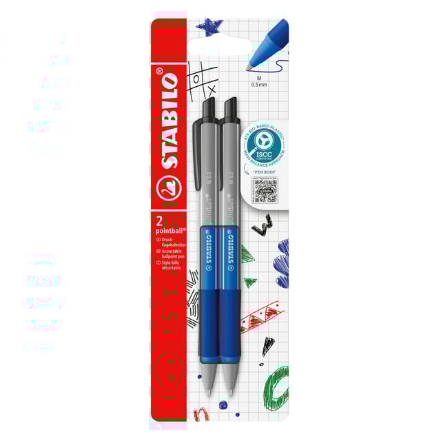 Balpen STABILO pointball colorful medium blauw blister à 2 stuks afbeelding