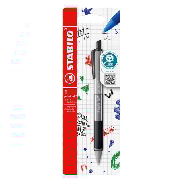 Balpen STABILO pointball colorful medium zwart blister à 1 stuk afbeelding