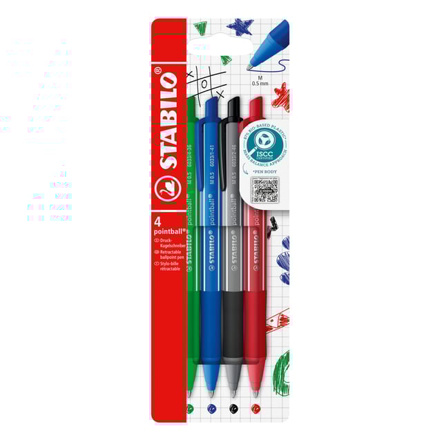 Balpen STABILO pointball colorful medium assorti blister à 4 stuks afbeelding