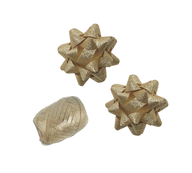 Cadeaulint Polyband en 2 rozetten goud glitter