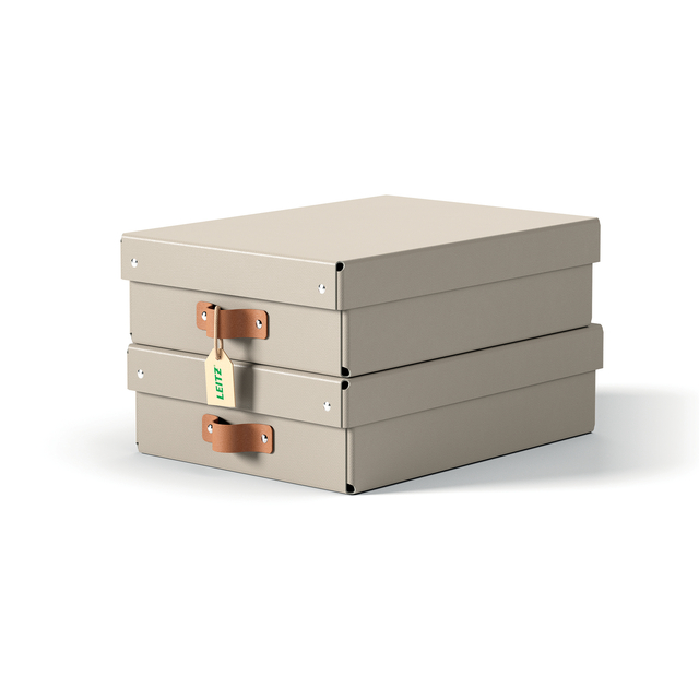 Opbergdoos Leitz Puro met deksel 8 liter set van 2 beige
