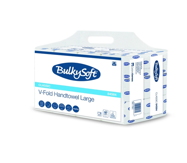Handdoek BulkySoft Classic v-vouw 2-laags 240x210mm 12x250 vel wit 84584 afbeelding