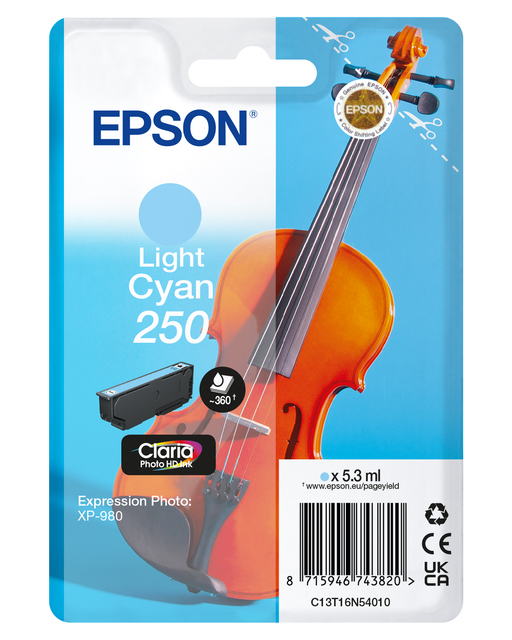 Inktcartridge Epson 250 T16N54 licht blauw