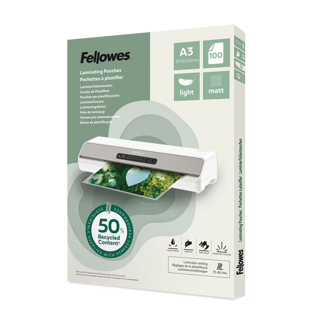 Lamineerhoes Fellowes A3 light 50% gerecycled mat 100stuks