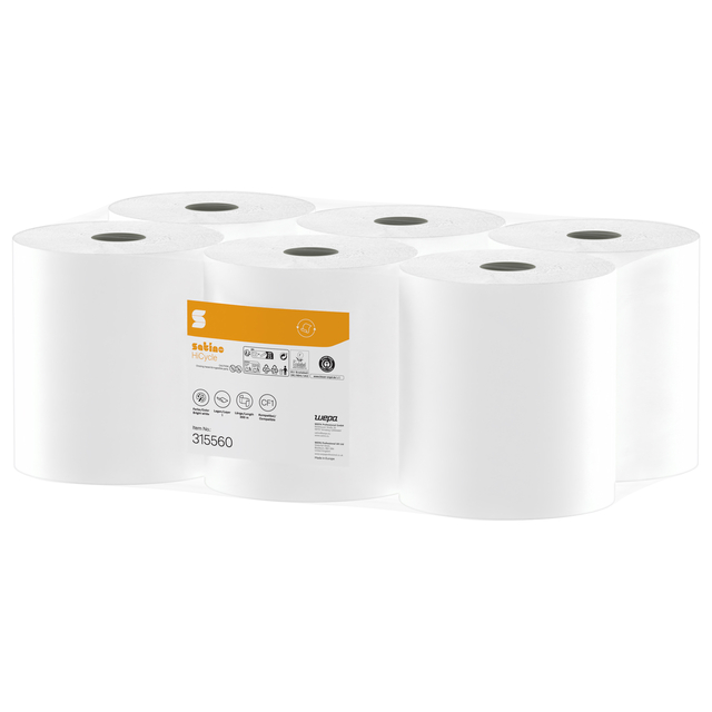 Poetspapier Satino CF1 HiCycle 1-laags 300m 6x857 vel wit 315560
