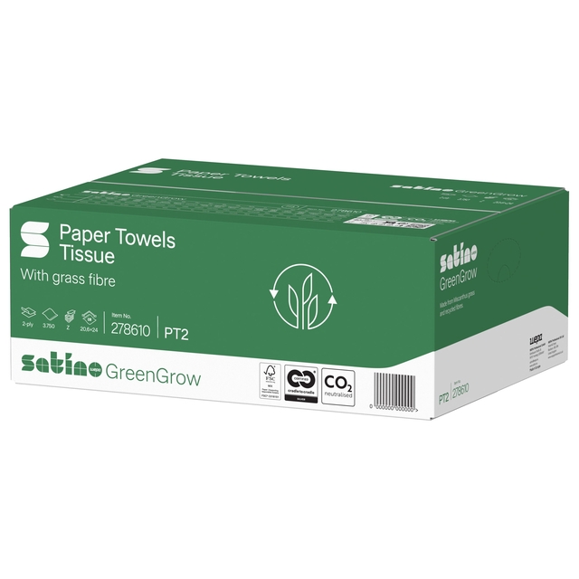 Handdoek Satino PT2 GreenGrow z-vouw 2-laags 206x240mm 25x150 vel naturel 278610