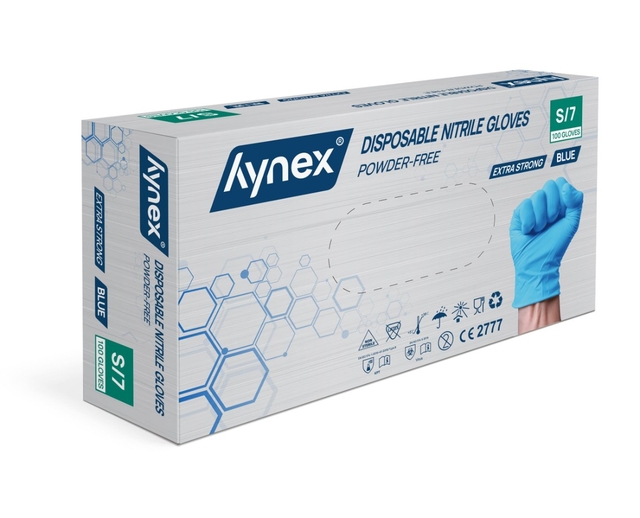 Handschoen Hynex nitril extra sterk S blauw 5gr 100 stuks afbeelding