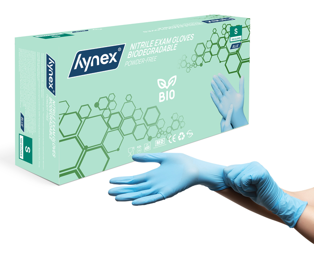 Handschoen Hynex nitril Bio S blauw 3.5gr 100 stuks afbeelding