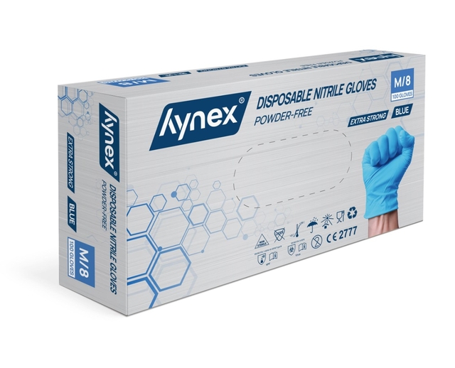 Handschoen Hynex nitril M blauw 5gr extra sterk 100 stuks afbeelding