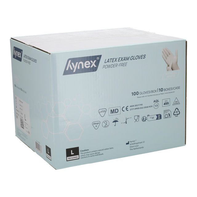 Handschoen Hynex latex L wit 5g 100 stuks — Foto 2 van 2