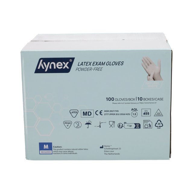 Handschoen Hynex latex M wit 5gr 100 stuks — Foto 2 van 2