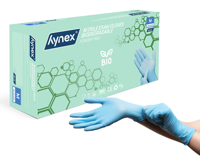 Handschoen Hynex nitril Bio M blauw 3.5gr 100 stuks afbeelding