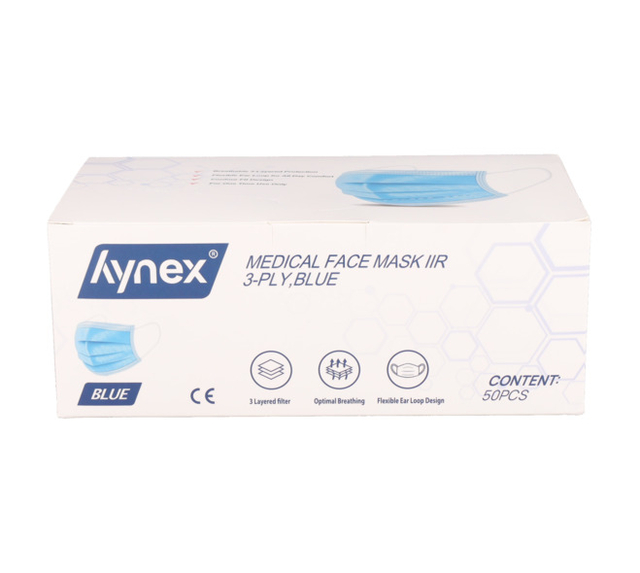 Mondmasker Hynex IIR 3-laags blauw 50 stuks — Foto 2 van 2