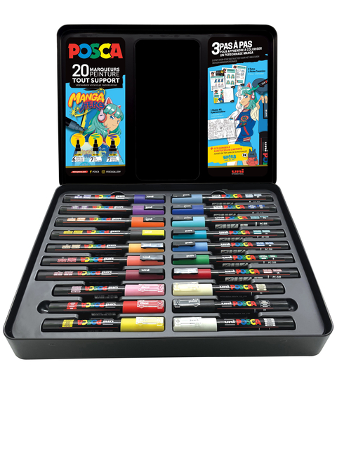 Paintmarker Uni POSCA Manga Hero assorti metalen koffer à 20 stuks — Foto 2 van 2