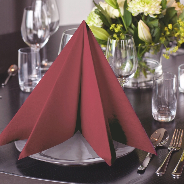Dinerservet Tork Linstyle Premium 1/4 vouw 1-laags 390x390mm 50 vel bordeaux 478885 — Foto 2 van 2