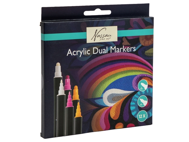 Acrylmarker Nassau Dual tip set à 12 kleuren