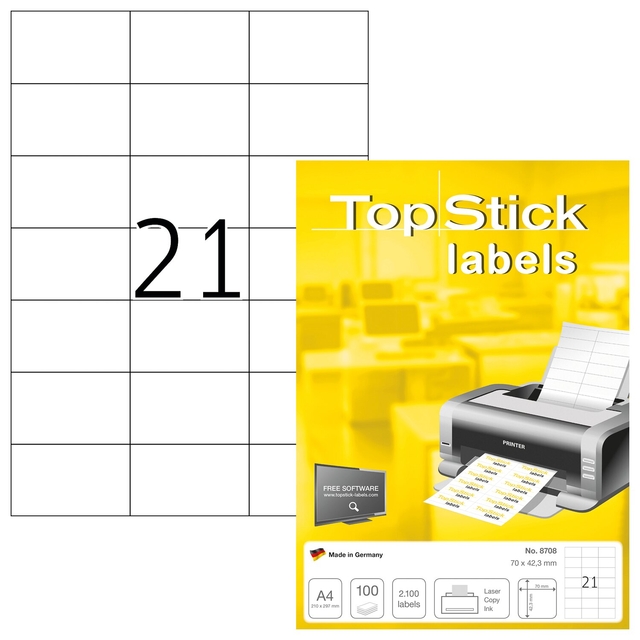 Etiket TopStick 8708 70x42.3mm wit 2100 stuks