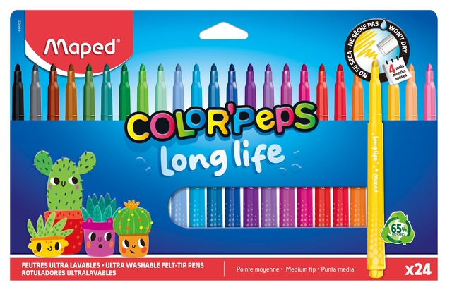 Viltstift Maped Color'Peps Long Life 2.0 set à 24 stuks assorti